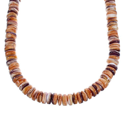 Native American Sterling Silver And Oyster Shell Graduated Rondelle Bead Necklace AX123528
